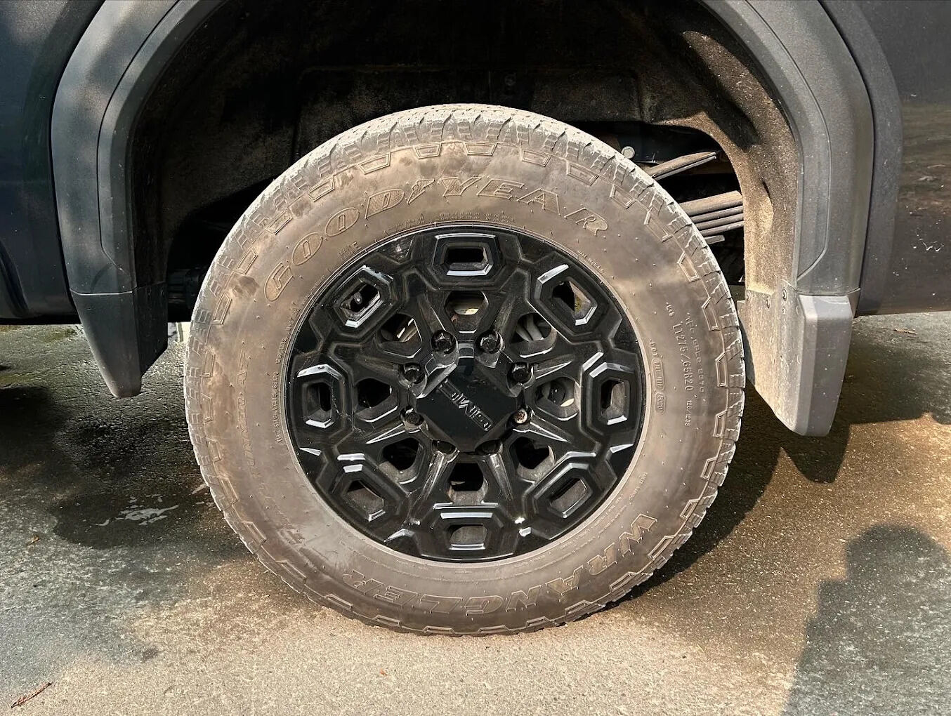 Close-up of a clean wheel and tire after wheel washing